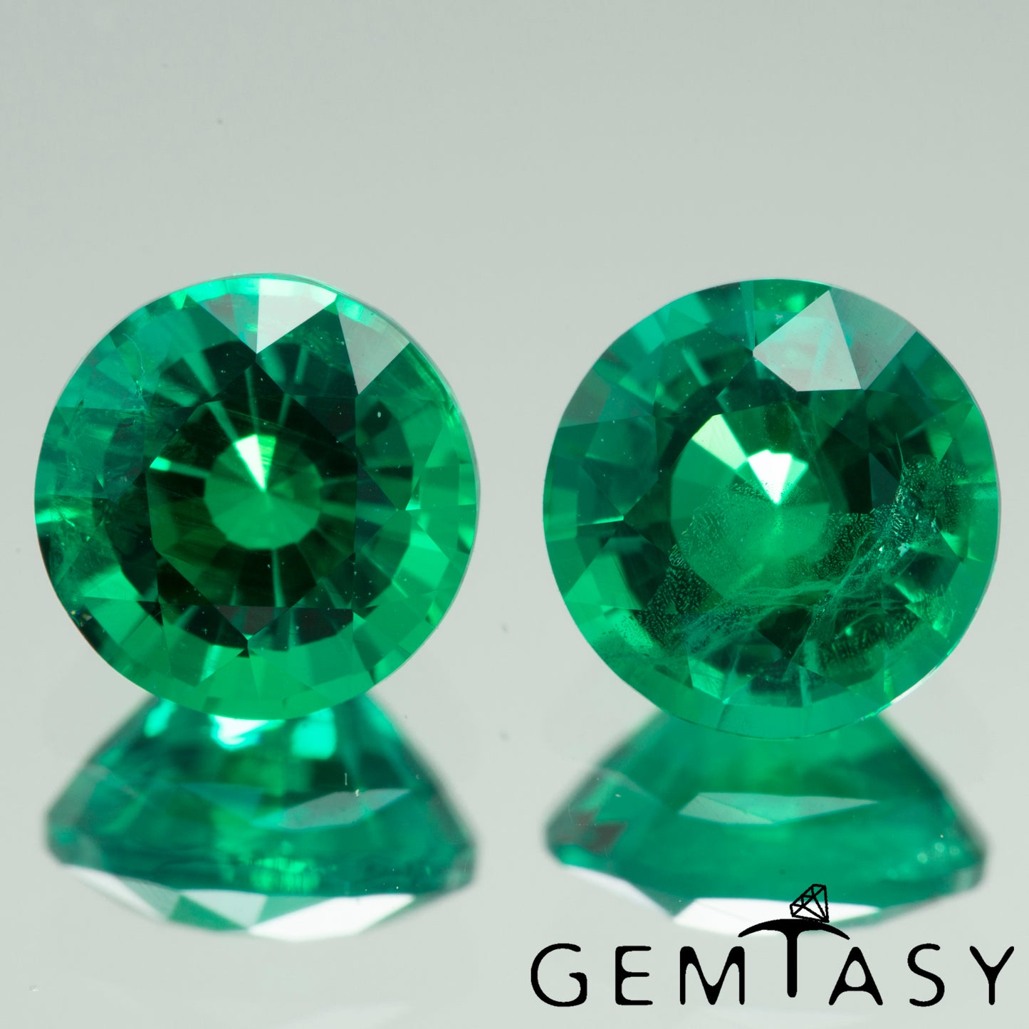 Piedra tallada - Esmeralda cultivada en laboratorio hidrotermal colombiano, facetada Redonda 7 mm 1,03-1,25 ct