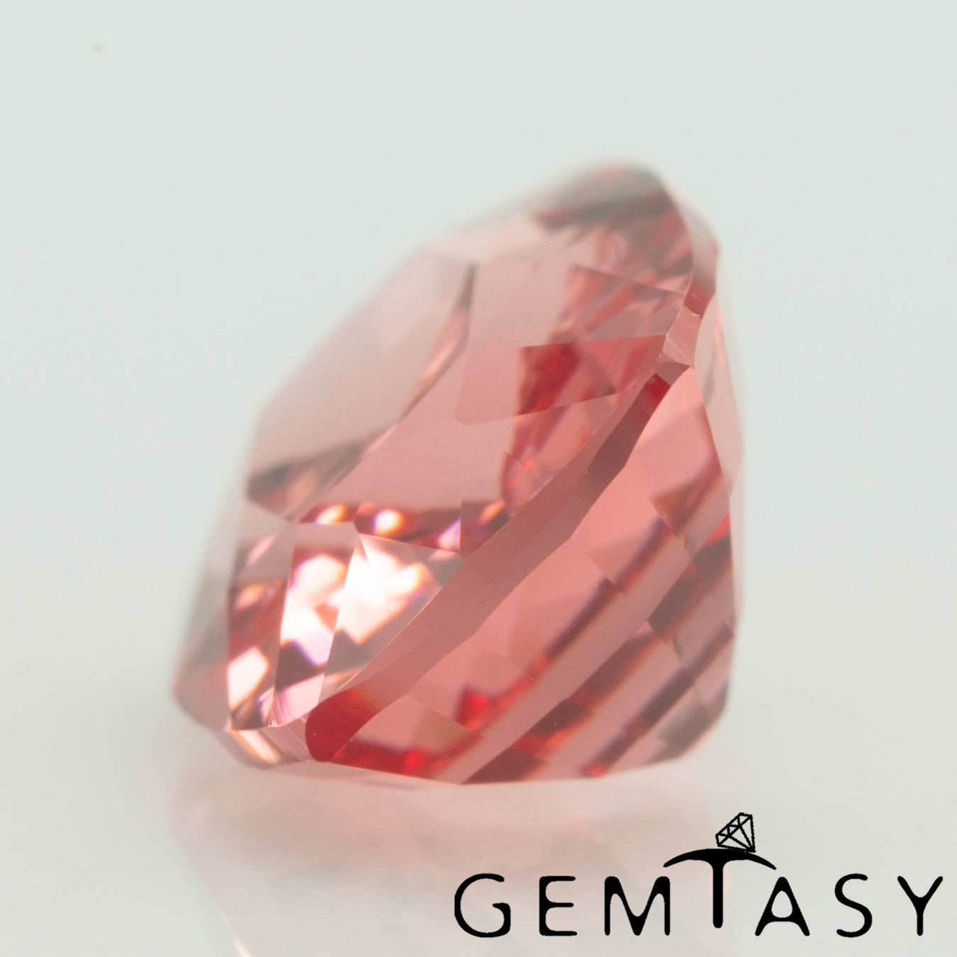 Cut stone - Sapphire Padparadscha Czochralski (Pulled) lab grown, facet Cushion 9x7mm 2.89-3.02ct