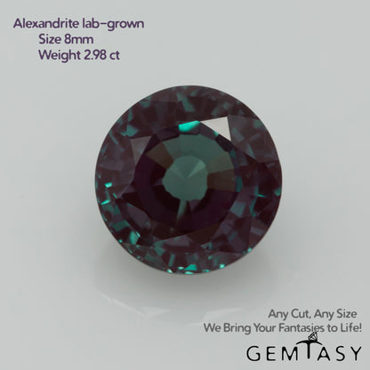 Pierre taillée - Alexandrite Czochralski (tirée) cultivée en laboratoire, facette Ronde 8.0mm 2.98ct