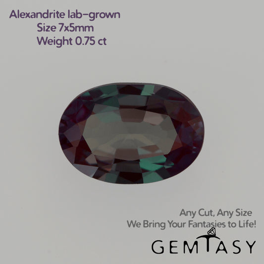 Pierre taillée - Alexandrite Czochralski (tirée) cultivée en laboratoire, facette Ovale 7x5mm 0.70-.080ct