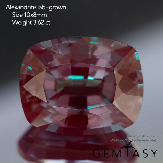 Cut stone - Alexandrite Czochralski (Pulled) lab grown, facet Cushion 10x8mm 3.62-3.97ct