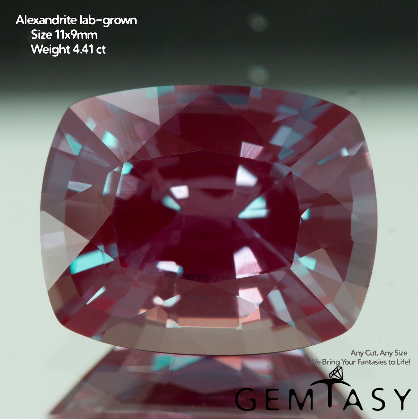 Piedra tallada - Alejandrita Czochralski (Extraída) cultivada en laboratorio, facetada Cojín 11x9mm 4,40-5,14 ct