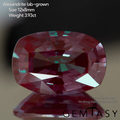 Pierre taillée - Alexandrite Czochralski (Tirée) cultivée en laboratoire, facette Coussin 12x8mm 3,78-4,02ct