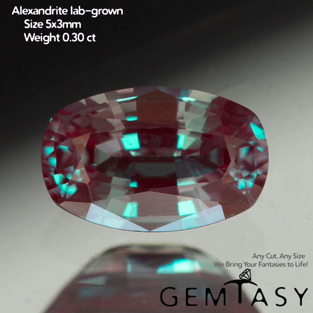 Cut stone - Alexandrite Czochralski (Pulled) lab grown, facet Cushion 5x3mm 0.27-0.30ct