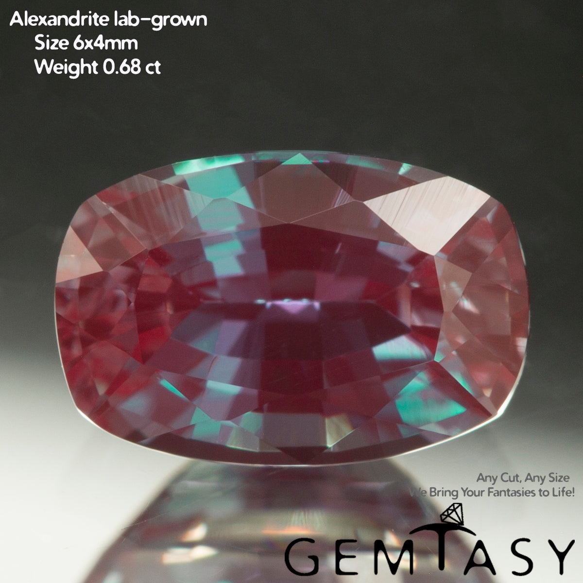 Pierre taillée - Alexandrite Czochralski (Tirée) cultivée en laboratoire, facette Coussin 6x4mm 0,51-0,68ct