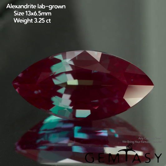 Piedra tallada - Alejandrita Czochralski (Extraída) cultivada en laboratorio, faceta Marquise 13x6.5mm 3,21-3,44ct