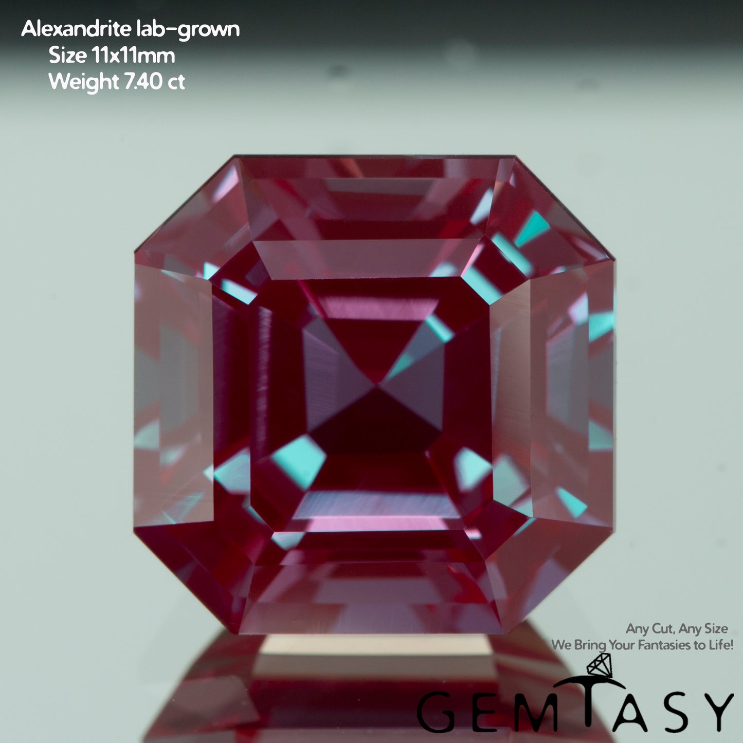 Piedra tallada - Alejandrita Czochralski (Extraída) cultivada en laboratorio, faceta Octágono 11x11mm 7,40-8,12ct