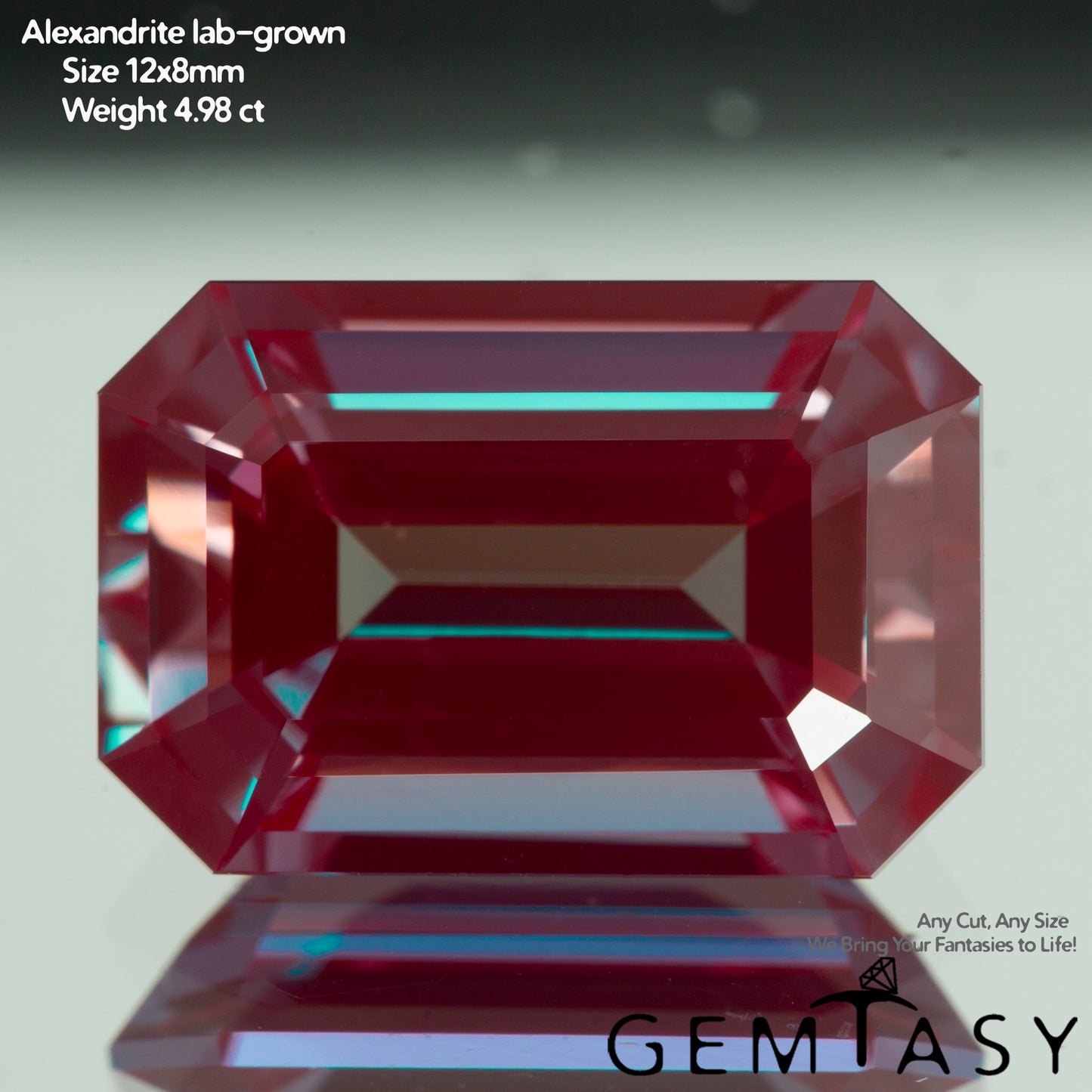 Piedra tallada - Alejandrita Czochralski (Extraída) cultivada en laboratorio, faceta Octágono 12x8mm 4,98-5,46ct