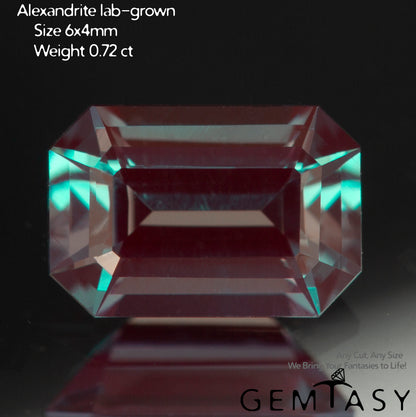 Cut stone - Alexandrite Czochralski (Pulled) lab grown, facet Octagon 6x4mm 0.62-0.74ct