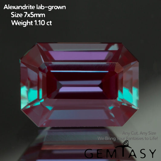 Cut stone - Alexandrite Czochralski (Pulled) lab grown, facet Octagon 7x5mm 0.95-1.17ct