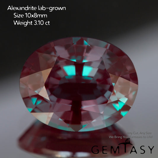 Cut stone - Alexandrite Czochralski (Pulled) lab grown, facet Oval 10x8mm 3.10-3.85ct