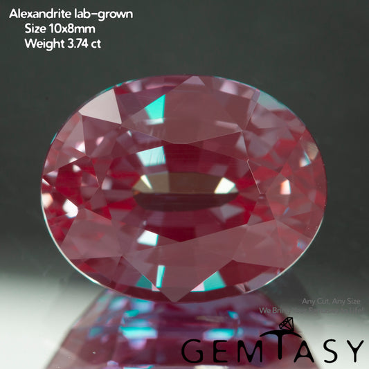 Pierre taillée - Alexandrite Czochralski (Tirée) cultivée en laboratoire, facette Ovale 10x8mm 3,52-4,04ct