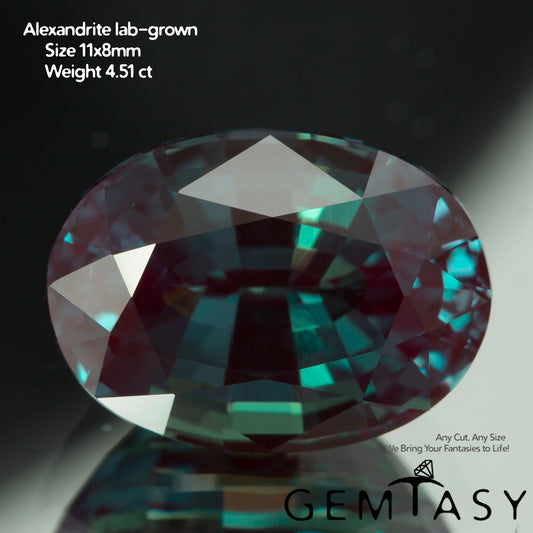 Piedra tallada - Alejandrita Czochralski (Extraída) cultivada en laboratorio, faceta Oval 11x8mm 4,17-4,51ct