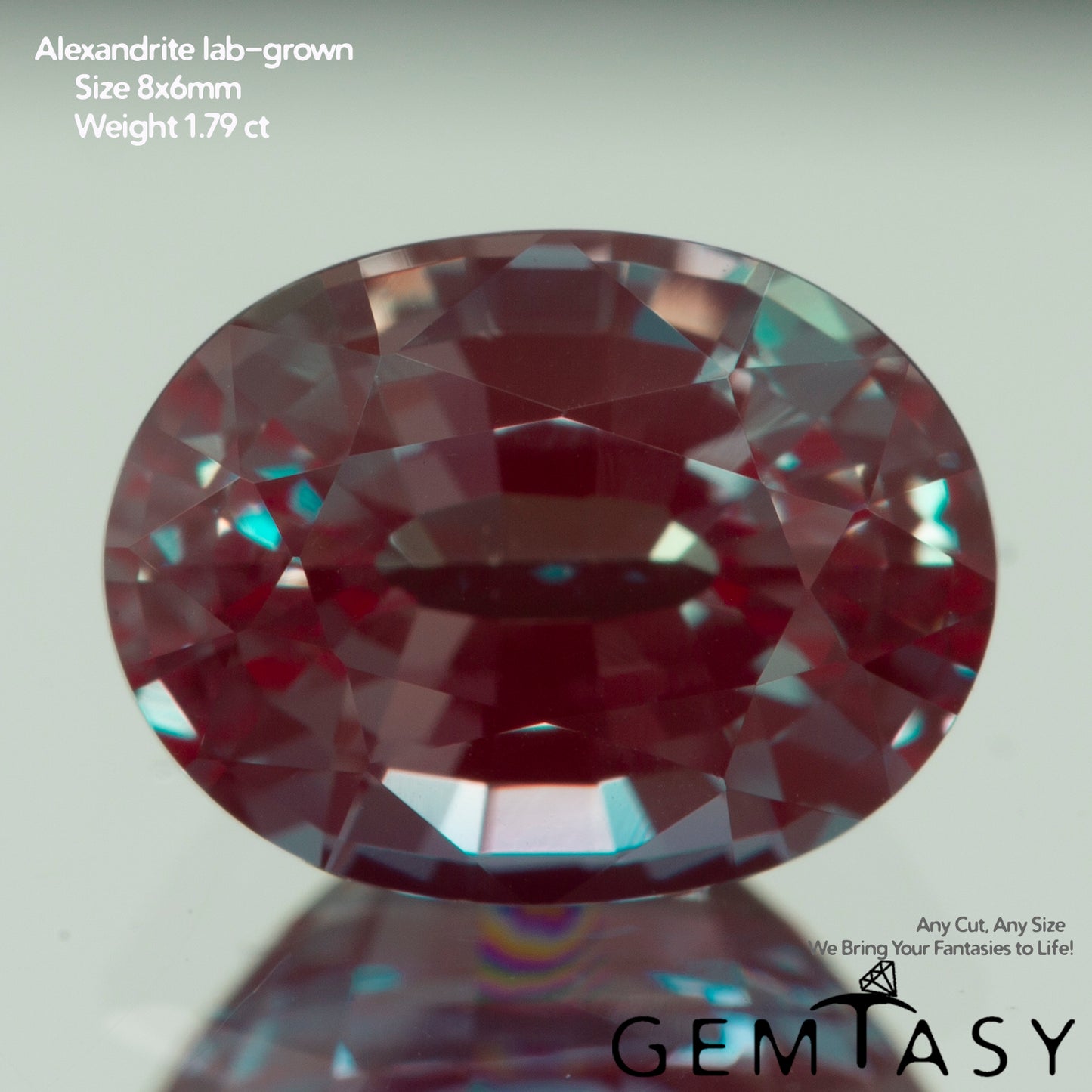 Piedra tallada - Alejandrita Czochralski (Extraída) cultivada en laboratorio, faceta Ovalada 8x6mm 1,51-1,79ct