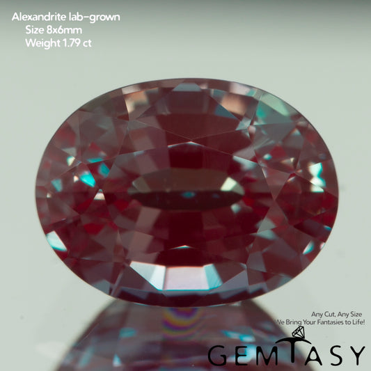 Cut stone - Alexandrite Czochralski (Pulled) lab grown, facet Oval 8x6mm 1.51-1.79ct