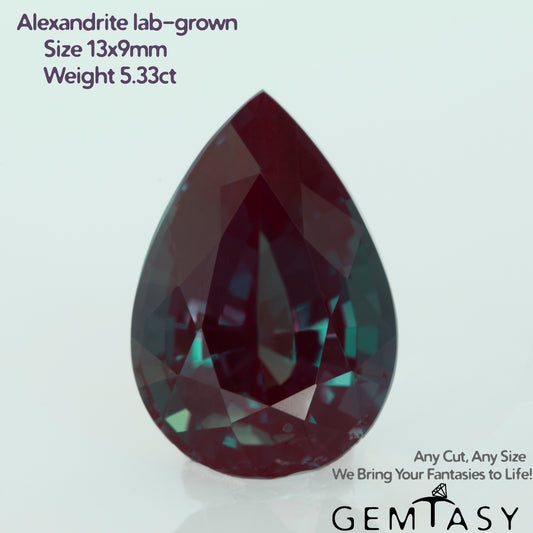 Cut stone - Alexandrite Czochralski (Pulled) lab grown, facet Pear 13x9mm 5.33ct