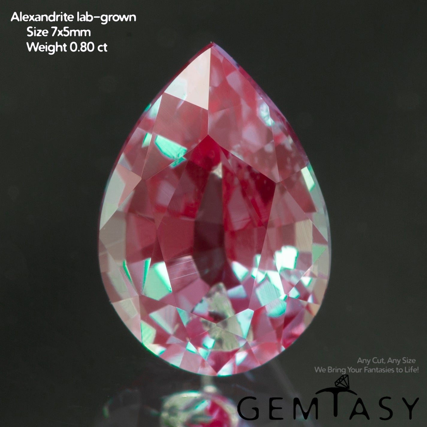 Piedra tallada - Alejandrita Czochralski (Extraída) cultivada en laboratorio, facetada Pera 7x5mm 0,72-0,91ct
