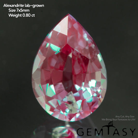 Piedra tallada - Alejandrita Czochralski (Extraída) cultivada en laboratorio, facetada Pera 7x5mm 0,72-0,91ct