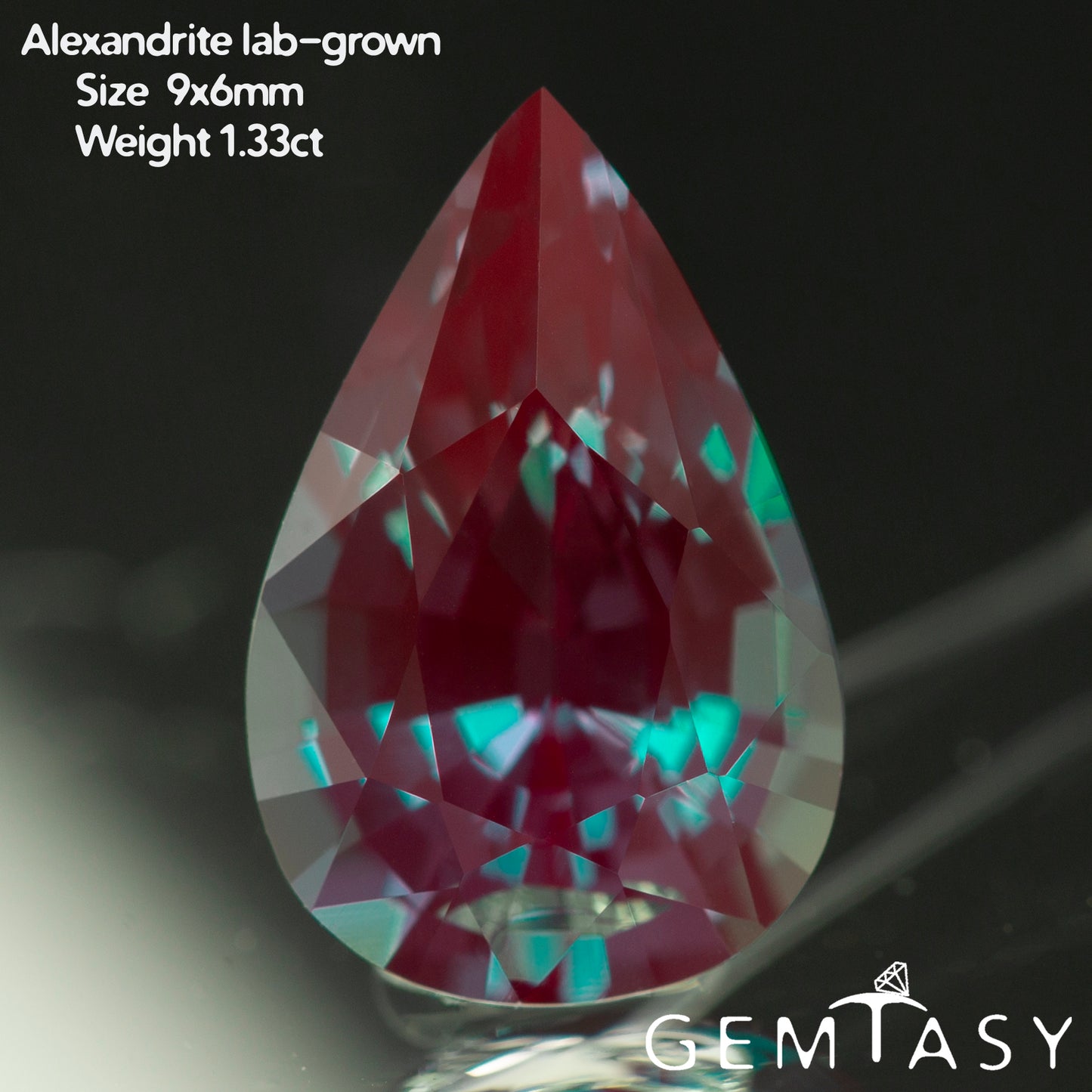 Cut stone - Alexandrite Czochralski (Pulled) lab grown, facet Pear 9x6mm 1.33-1.52ct