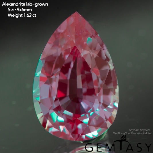 Piedra tallada - Alejandrita Czochralski (Extraída) cultivada en laboratorio, facetada Pera 9x6mm 1,54-1,86ct