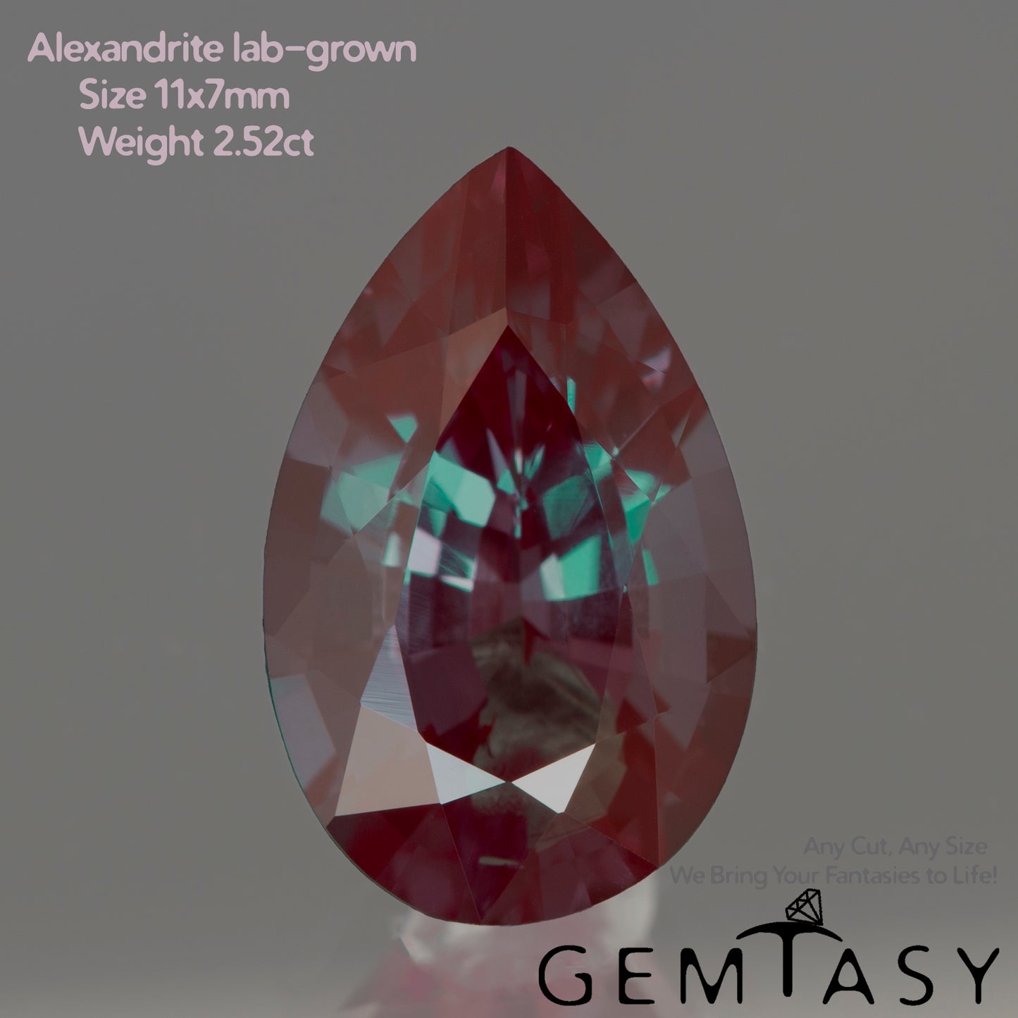 Pierre taillée - Alexandrite Czochralski (Tirée) cultivée en laboratoire, facette Poire 11x7mm 2,31-2,64ct