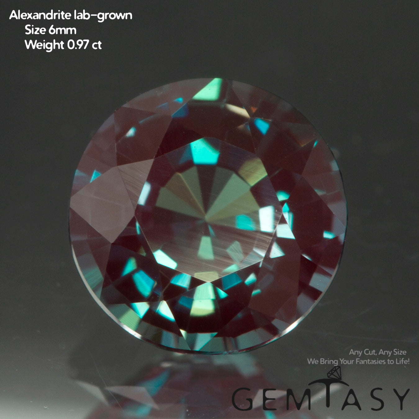 Pierre taillée - Alexandrite Czochralski (tirée) cultivée en laboratoire, facette Ronde 6mm 0,97-1,21ct