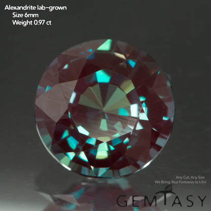 Pierre taillée - Alexandrite Czochralski (tirée) cultivée en laboratoire, facette Ronde 6mm 0,97-1,21ct