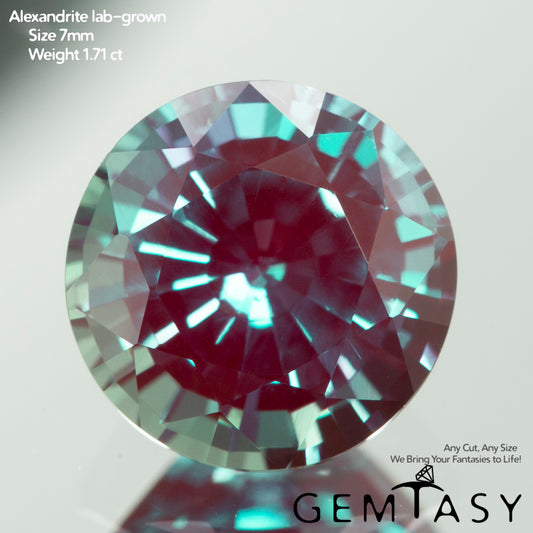 Piedra tallada - Alejandrita Czochralski (Extraída) cultivada en laboratorio, facetada Redonda 7,0 mm 1,49-1,71 ct