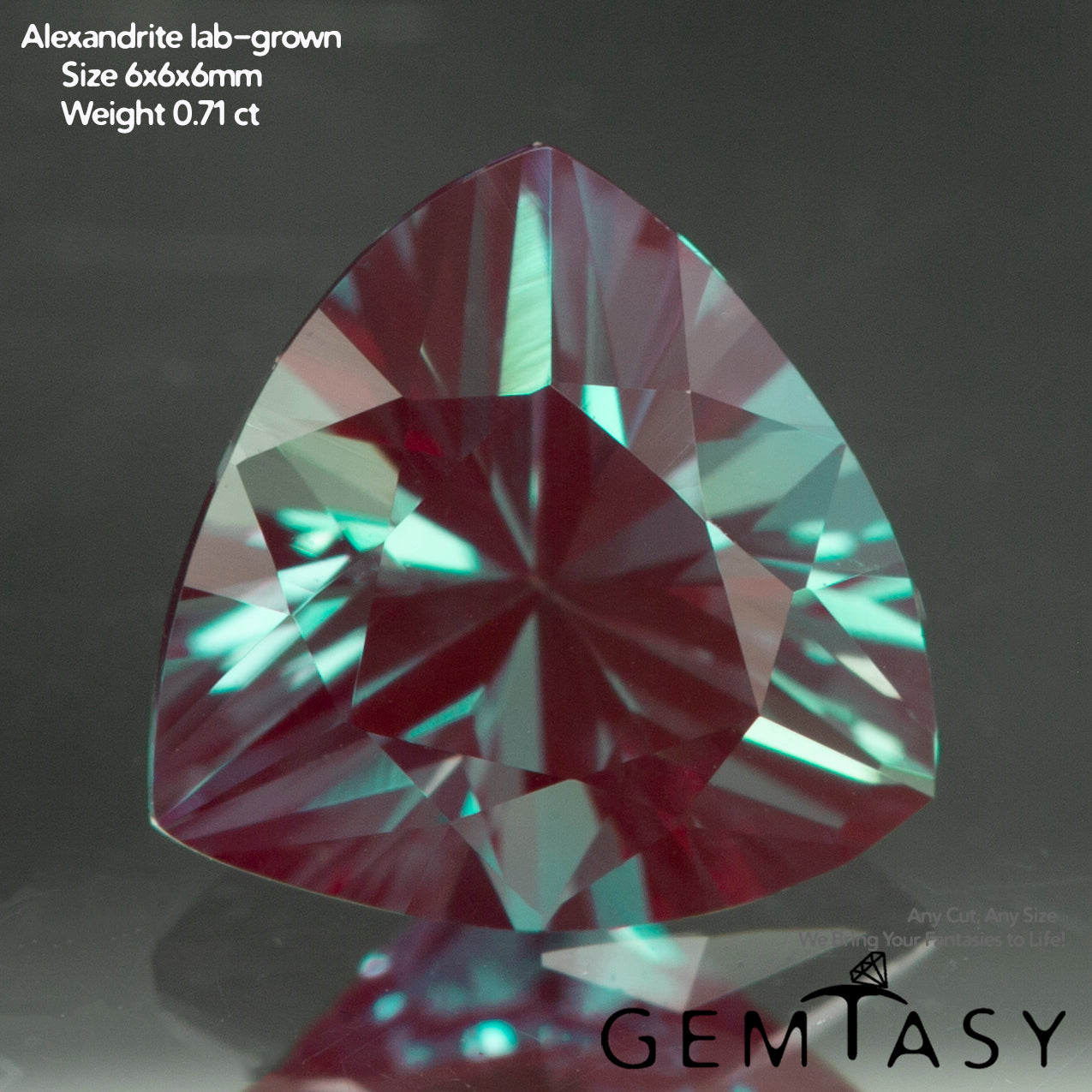 Piedra tallada - Alejandrita Czochralski (Extraída) cultivada en laboratorio, facetada Trillante 6x6x6mm 0,62-0,71ct
