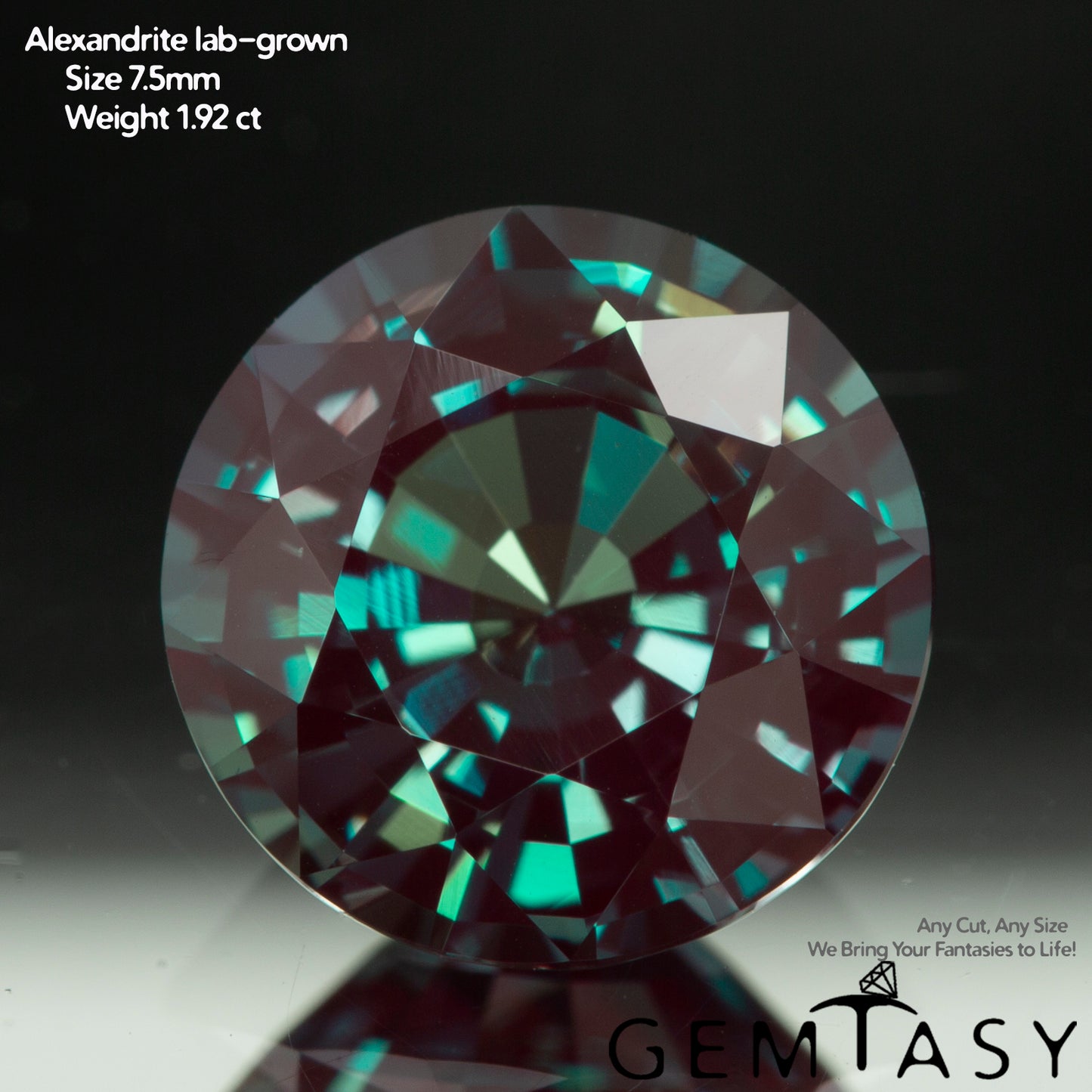 Pierre taillée - Alexandrite Czochralski (tirée) cultivée en laboratoire, facette Ronde 7,5mm 1,92-2,41ct
