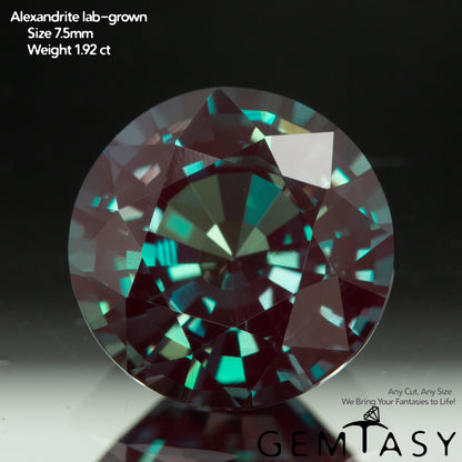 Pierre taillée - Alexandrite Czochralski (tirée) cultivée en laboratoire, facette Ronde 7,5mm 1,92-2,41ct