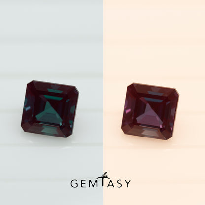 Pierre taillée - Alexandrite Czochralski (Tirée) cultivée en laboratoire, facette Asscher 9x9mm 4,4ct