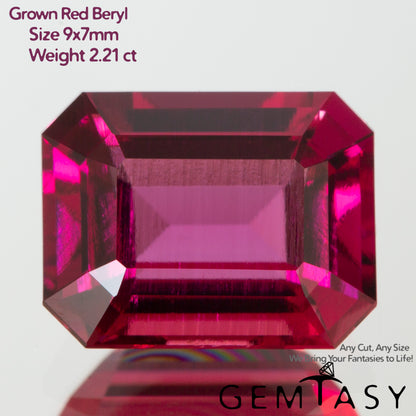 Cut stone - Red Beryl hydrothermal lab grown, facet Octagon 9x7mm 1.90-2.21ct