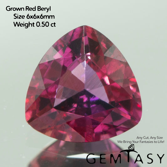 Cut stone - Red Beryl hydrothermal lab grown, facet Trilliant 6x6x6mm 0.50-0.68ct