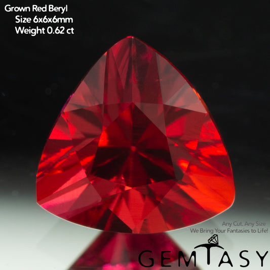 Cut stone - Red Beryl hydrothermal lab grown, facet Trilliant 6x6x6mm 0.56-0.72ct
