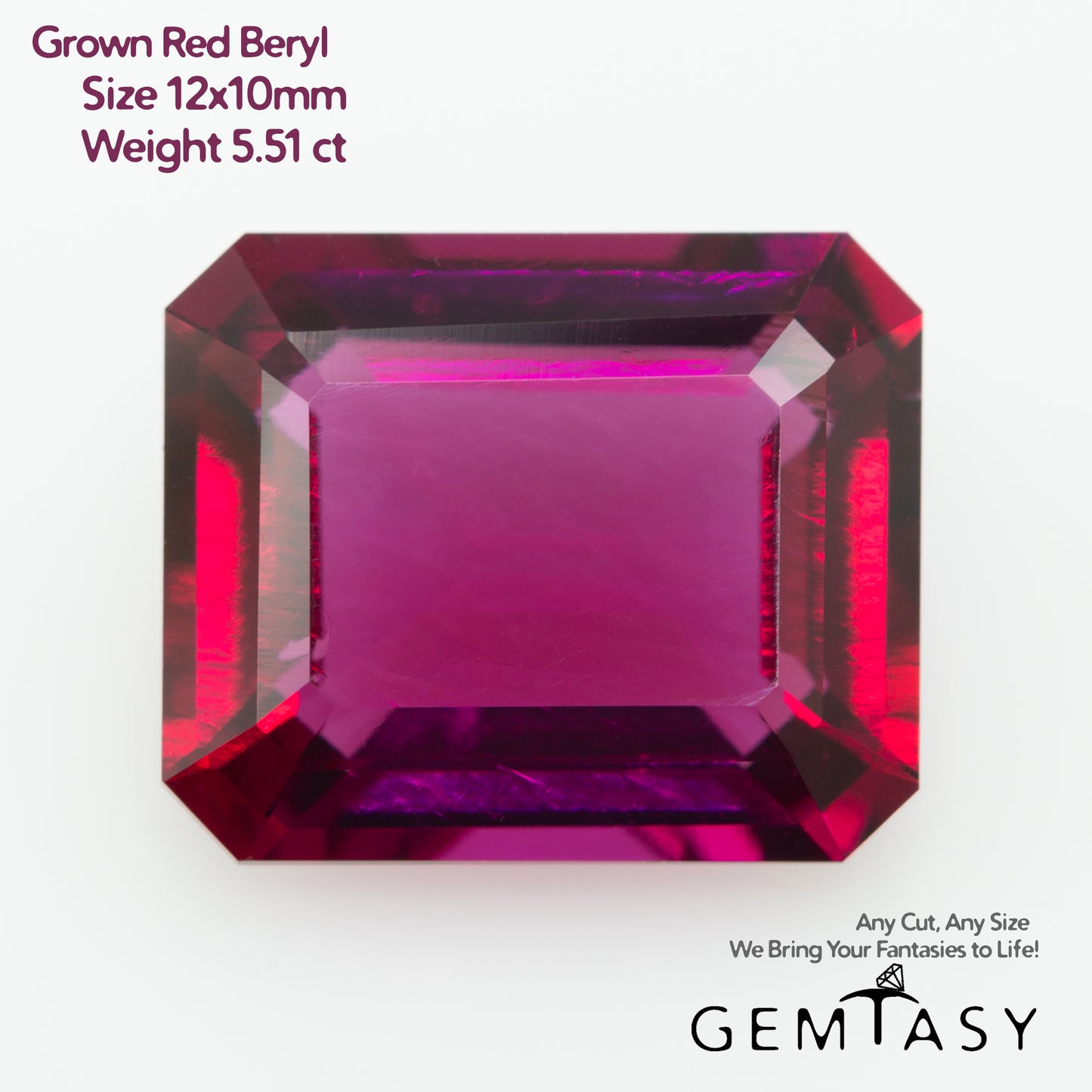 Pierre taillée - Béryl rouge hydrothermale cultivée en laboratoire, facette Octogone  12x10mm 5.51ct