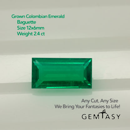 Cut stone - Emerald Colombian hydrothermal lab grown, facet Baguette 12x6mm 2.4ct