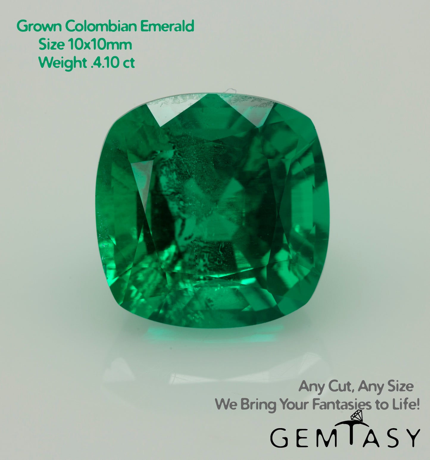 Cut stones set for earrings 35.80ct - Colombian hydrothermal Emeralds lab-grown Cushion 10x10mm 2pc + Pear 22x14mm 2pc