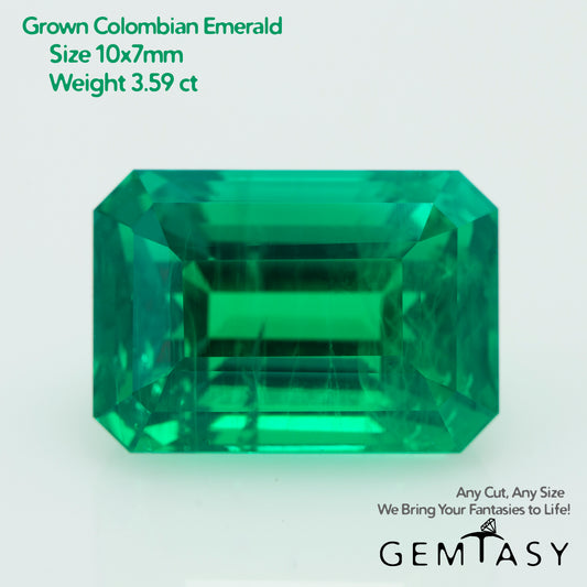 Pierre taillée - Émeraude colombienne cultivée en laboratoire, facette Octogone 10x7mm 3.59ct