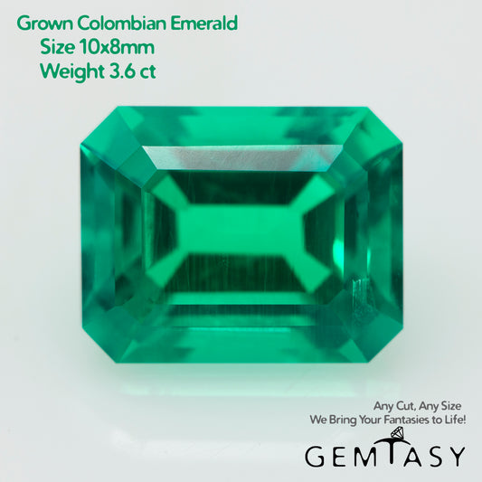 Cut stone - Emerald Colombian hydrothermal lab grown, eye clean facet Octagon 10x8mm 3.60ct