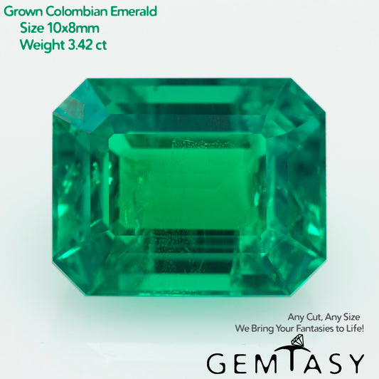 Cut stone - Emerald Colombian hydrothermal lab grown, facet Octagon 10x8mm 3.42ct