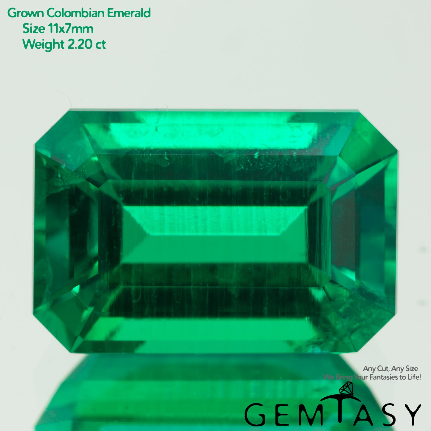 Cut stone - Emerald Colombian hydrothermal lab grown, facet Octagon 11x7mm 2.20-2.61ct