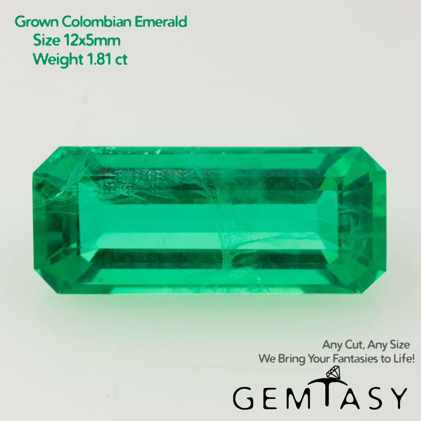 Cut stone - Emerald Colombian hydrothermal lab grown, facet Octagon 12x5mm 1.81ct