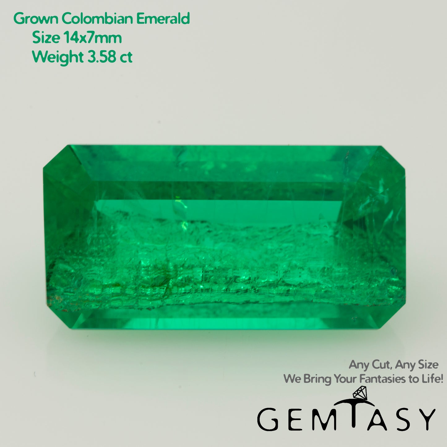 Cut stone - Emerald Colombian hydrothermal lab grown, facet Octagon 14x7mm 3.58ct