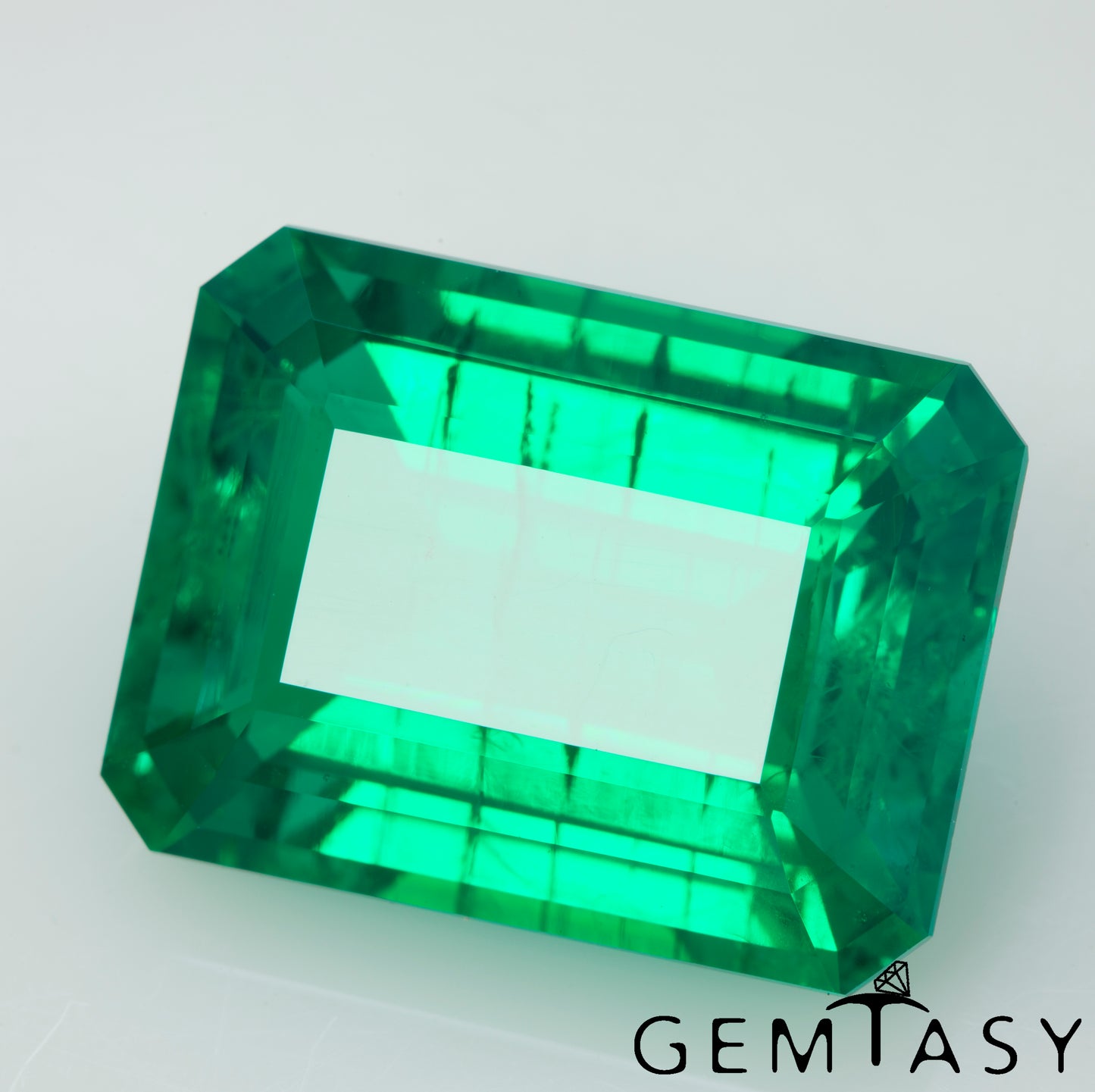 Cut stone - Emerald Colombian hydrothermal lab grown, facet Octagon 16x12mm 10.57ct