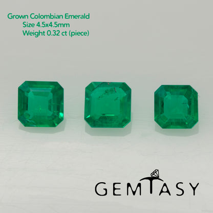 Cut stone - Emerald Colombian hydrothermal lab grown, facet Octagon 4.5x4.5mm 0.32ct (piece)