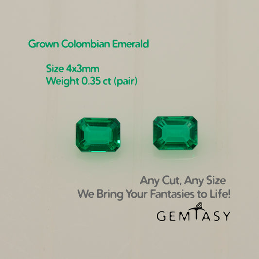 Cut stone - Emerald Colombian hydrothermal lab grown, facet Octagon 4x3mm 0.35ct (2pcs)