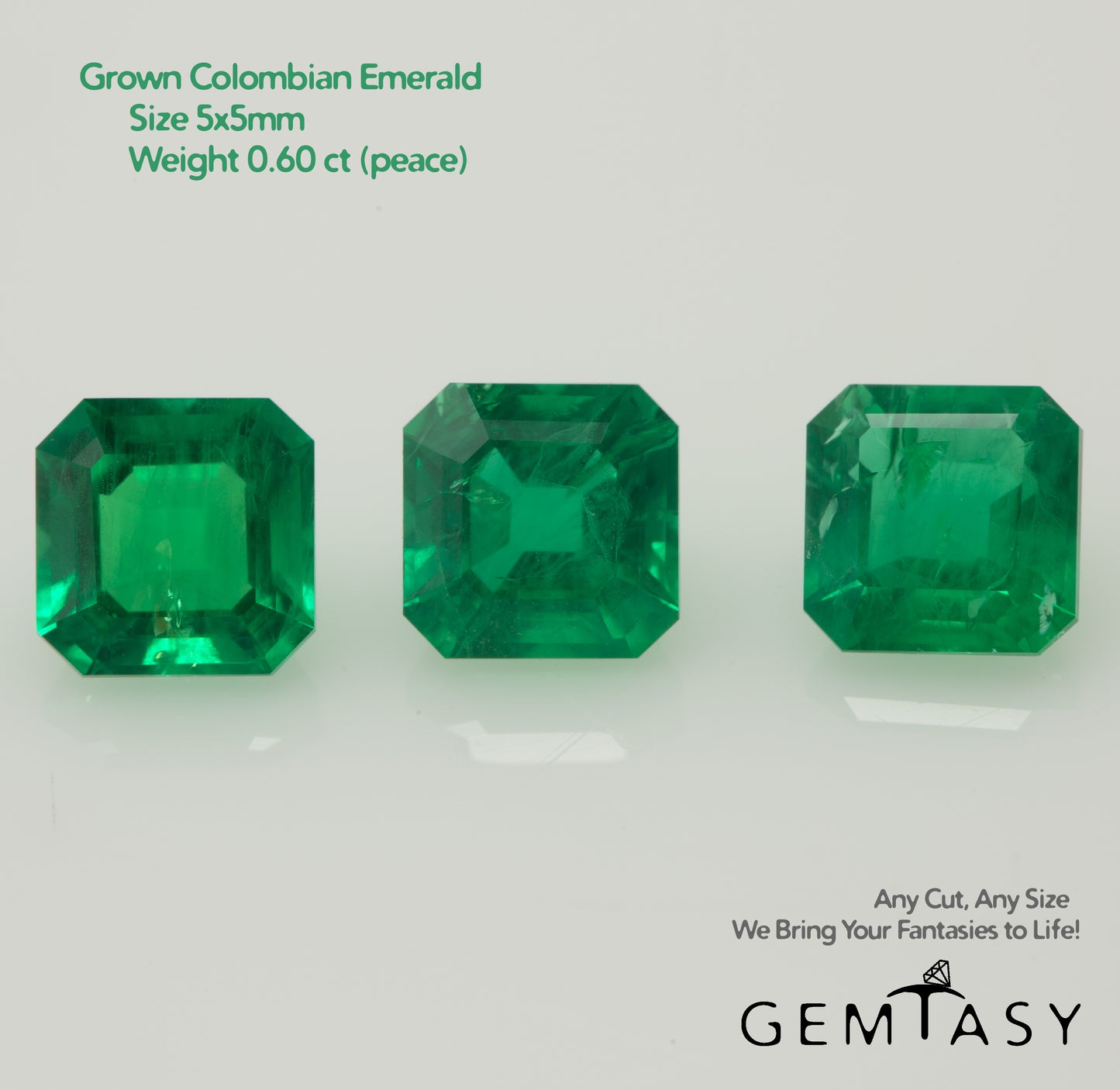 Cut stone - Emerald Colombian hydrothermal lab grown, facet Octagon 5x5mm 0.60ct (piece)