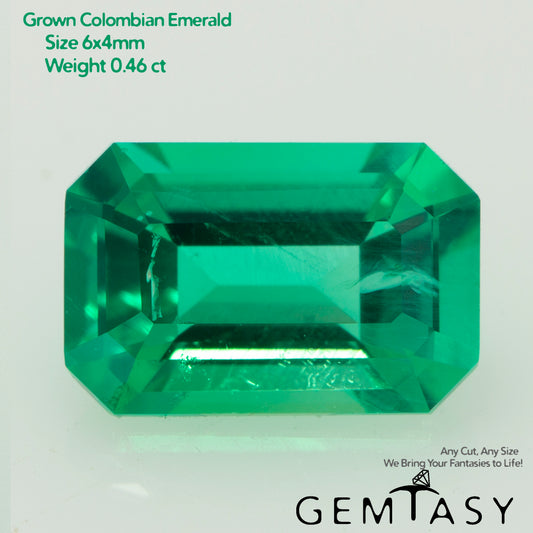 Piedra tallada - Esmeralda colombiana cultivada en laboratorio hidrotermal, facetada octogonal, 6x4 mm, 0,40-0,46 ct