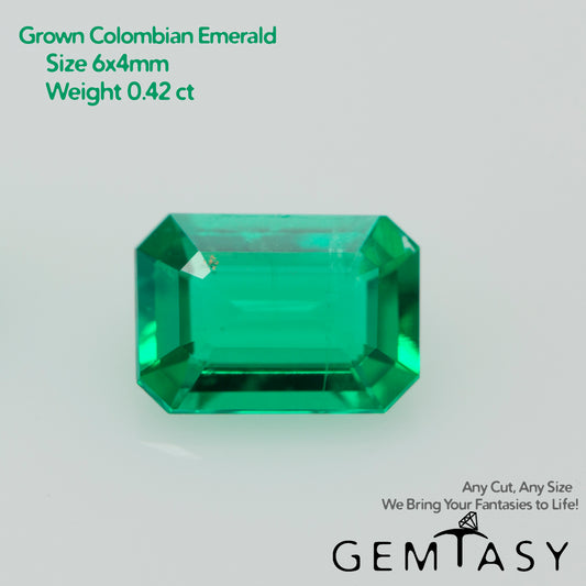 Cut stone - Emerald Colombian hydrothermal lab grown, facet Octagon 6x4mm 0.40-0.42ct